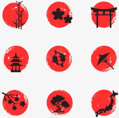 日本旅游文化9款圆形日本元素图标图标