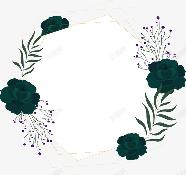 墨绿色花朵婚礼请帖矢量图ai免抠素材_88icon https://88icon.com 墨绿花朵 婚礼请帖 婚礼邀请函 矢量png 花朵边框 邀请函 矢量图