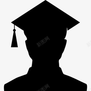连帽貂皮大衣男性大学毕业生的轮廓与帽图标图标