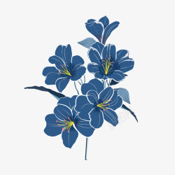 手绘蓝色花朵植物矢量图素材