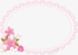 椭圆形相框图片手绘椭圆形边框粉色小花装饰相框高清图片