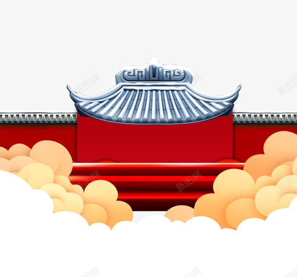 红色卡通手绘传统屋檐psd免抠素材_88icon https://88icon.com 传统 建筑 房子 手绘 春季 民间风情 红色 节日