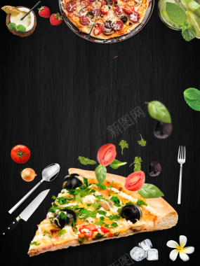 黑色时尚美食披萨海报背景背景