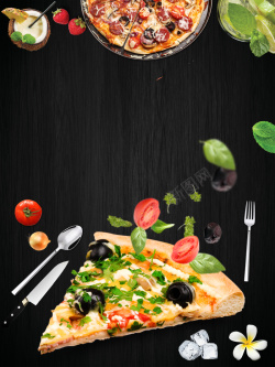 披萨板黑色时尚美食披萨海报背景高清图片