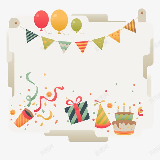 手绘生日派对装饰png免抠素材_88icon https://88icon.com 彩带碎片 彩旗 手绘 气球 礼物 背景装饰 鼠