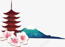 富士山和日式塔矢量图素材