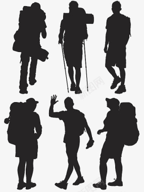 旅行者背包客拄拐杖动作剪影图标图标