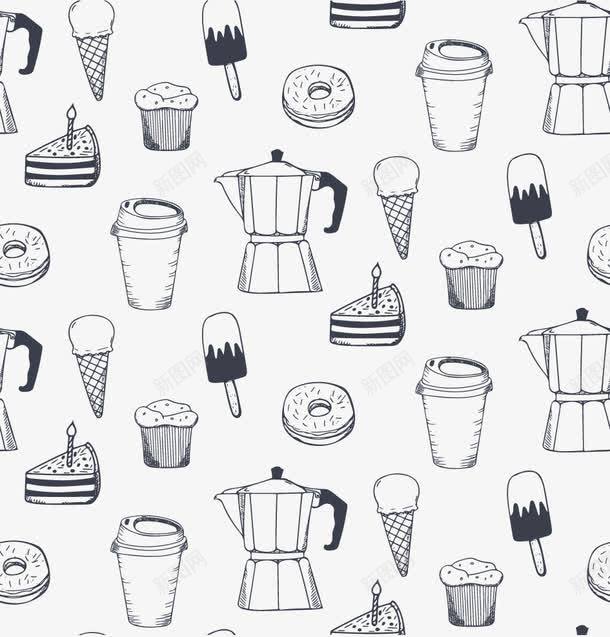 黑白线稿合集png免抠素材_88icon https://88icon.com 写真在线 冰淇淋 卡通食物 厨房用品 厨房用品背景 水壶 水杯 甜点 蛋糕 饮料杯