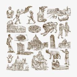 罗马雕像手绘插图模板高清图片