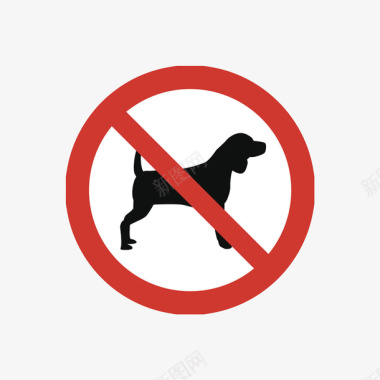 红色警告红色卡通动物警告牌禁止宠物入内图标图标