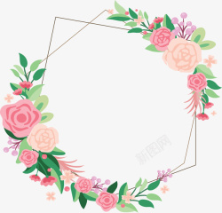 浪漫粉玫瑰婚礼边框矢量图素材