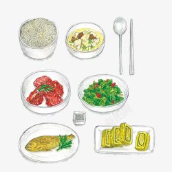 韩国食物套餐手绘画片素材
