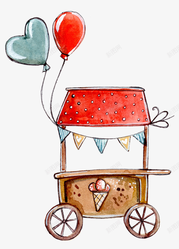 冰淇淋小车上的气球png免抠素材_88icon https://88icon.com 冰淇淋 冷饮 卡通手绘 彩旗 推车 气球 装饰图