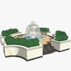欧式喷水池园林景观喷泉透明高清图片