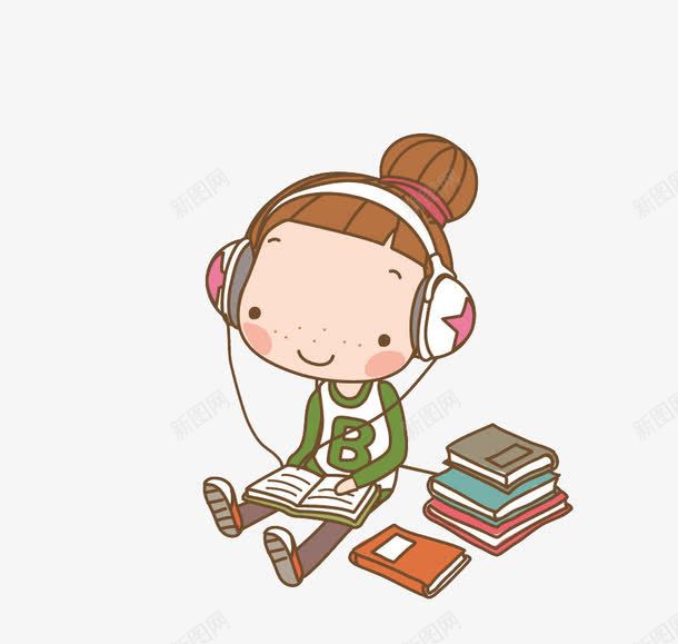 正在听歌看书的卡通女孩png免抠素材_88icon https://88icon.com 卡通 听歌 听歌的人 看书 耳机