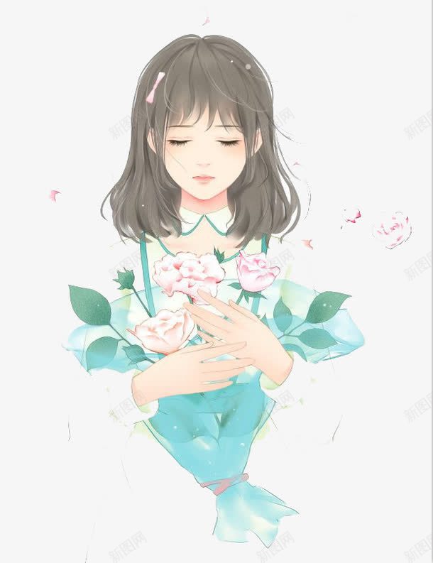 卡通女孩png免抠素材_88icon https://88icon.com 卡通 女孩 手绘 拥抱自然 水彩 短发 粉色鲜花 装饰