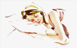 侧身睡觉手绘水墨画睡着的长发美女高清图片