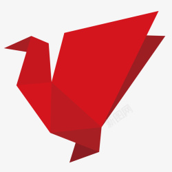 红色几何折纸纸鹤元素矢量图素材