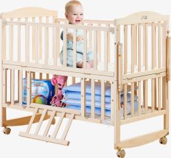 木头床婴儿床和小孩高清图片