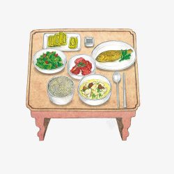 韩国家庭饭桌手绘画片素材