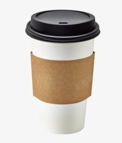 外带咖啡实物白色黑色盖子奶茶纸杯高清图片