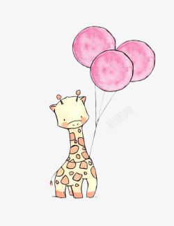 脖子上挂着气球的小长颈鹿素材