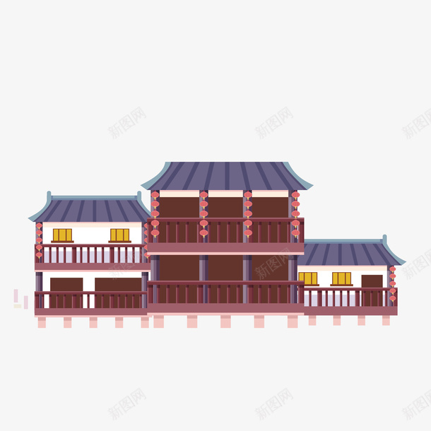 古典建筑元素png免抠素材_88icon https://88icon.com 创意 卡通手绘 古建筑 古建筑手绘图 居民区剪影 屋顶 房子 房屋 水彩 红灯笼 酒红色