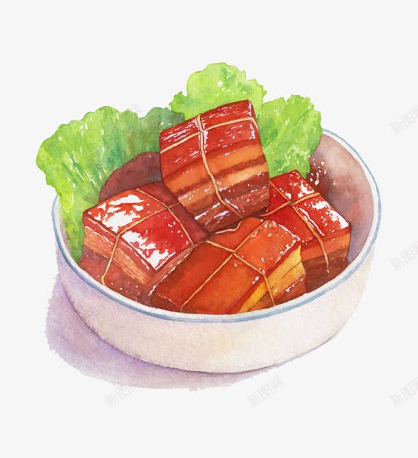 红烧肉png免抠素材_88icon https://88icon.com 东坡肉 手绘美食 肉 菜叶