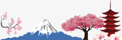 卡通手绘日本富士山旅行素材