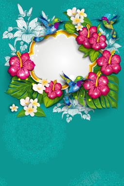 热情热带花卉海报背景矢量图背景