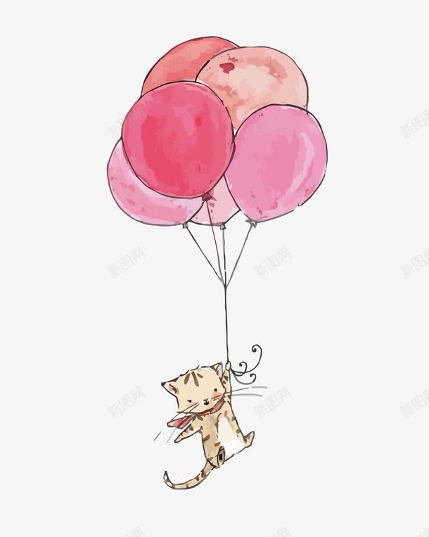 卡通气球和猫png免抠素材_88icon https://88icon.com 卡通 手账 气球 猫