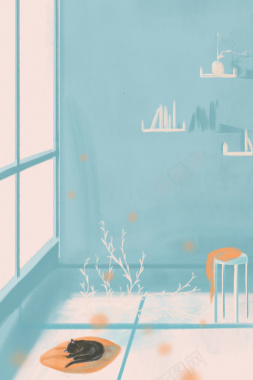 可爱卡通手绘夏季室内家装海报背景背景