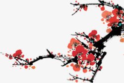 红色梅花树枝画册装饰素材