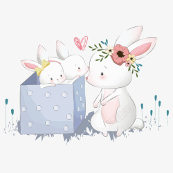 一堆礼盒卡通插画卡通可爱的小兔子高清图片