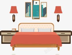 家具床床壁灯挂画卡通卧室插图高清图片