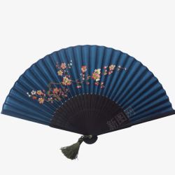 中式折扇蓝色梅花折扇古典中式高清图片