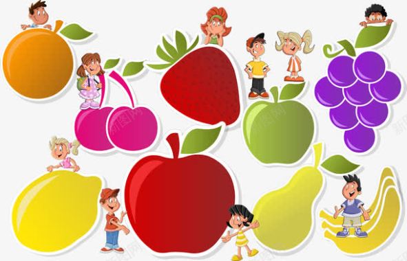 卡通水果和小朋友图标图标