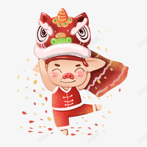 手绘卡通小猪舞狮子png免抠素材_88icon https://88icon.com 喜庆 小孩子舞狮 彩绘舞狮 狮子 红色可爱小猪 舞狮子 过年节日活动