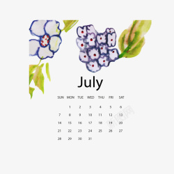 2019水彩植物7月年历矢量图素材