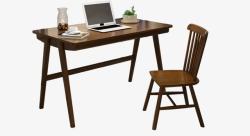 新中式简约实木书桌椅素材