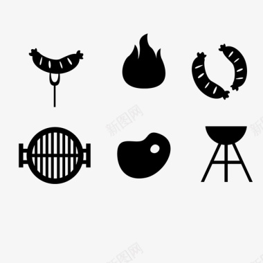 丸子串黑色牛肉烧烤图标图标