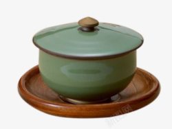 木盘里一个绿色的茶碗素材