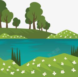 青草地春天绿色草地小溪流高清图片