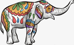 彩色手绘花纹大象矢量图素材
