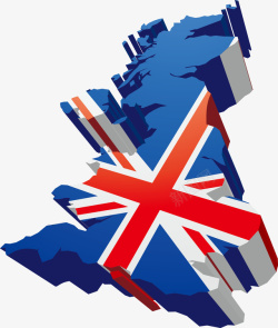 立体英国国旗地形图矢量图素材