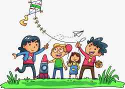 国际家庭日放风筝的一家人素材