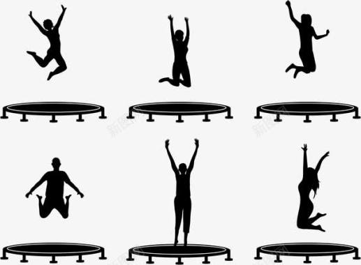运动项目在蹦床上跳跃的年轻人剪影图标图标