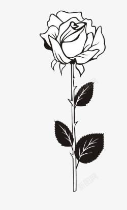 手绘黑色线条玫瑰装饰素材