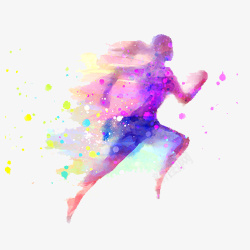 紫色梦幻装饰跑步人物剪影图素材