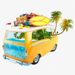 椰树海滩汽车高清图片